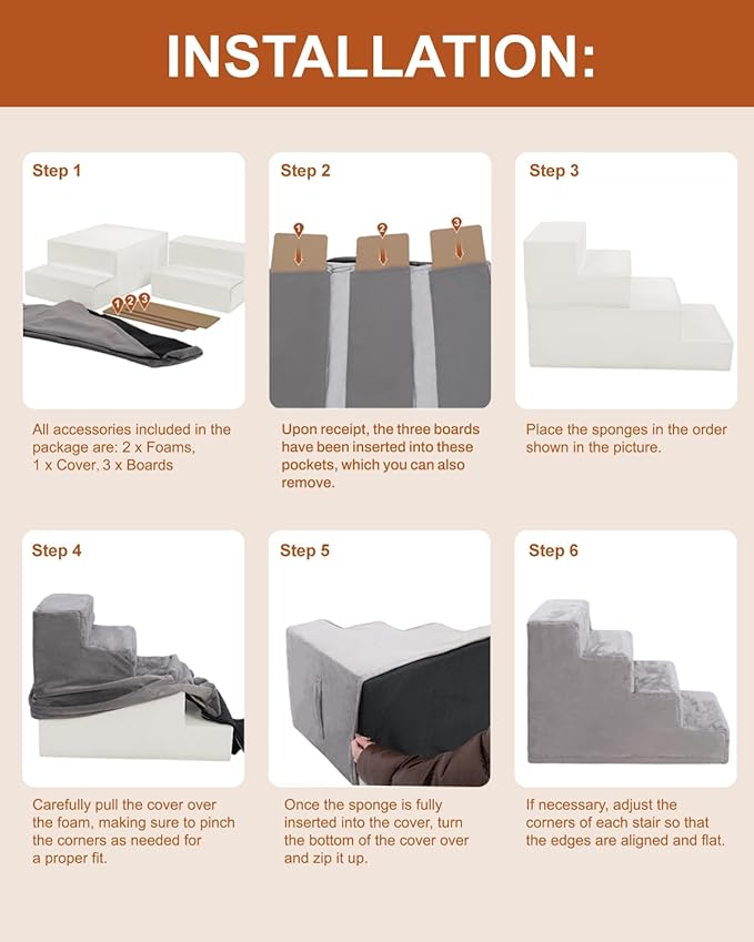 Dog Stairs for Small Dogs，18’’ 4-Step Pet Stairs for High Beds and Couches，Dog Steps with Non-Slip Bottom and High-Density Foam Indoor Outdoor