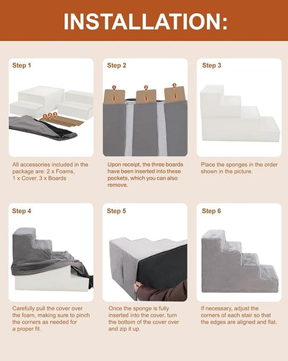 Dog Stairs for Small Dogs，18’’ 4-Step Pet Stairs for High Beds and Couches，Dog Steps with Non-Slip Bottom and High-Density Foam Indoor Outdoor