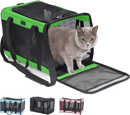 Gorilla Grip Airline Travel Cat Carrier Bag Up to 15 Lbs, Breathable Mesh Collapsible Pet Carriers for Medium Cats, Small Dogs, Puppies, Portable Kennel with Soft Washable Waterproof Pad, Light Green