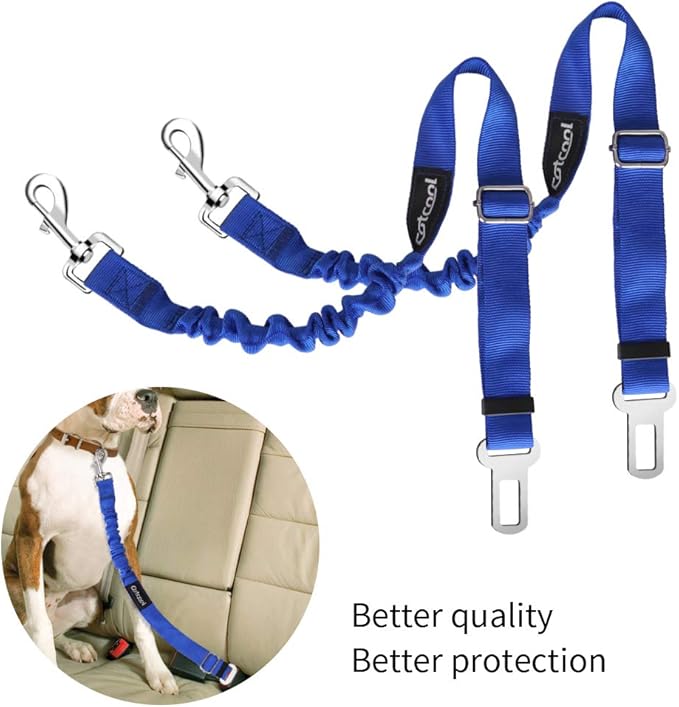 Dog seat Belt 2 Pack Adjustable Elastic Durable Nylon Pet Dog Car Seat Belt Pet Puppy Safety Leash Leads Car Vehicle Seatbelt for Dogs,Cats and Pets (Blue)