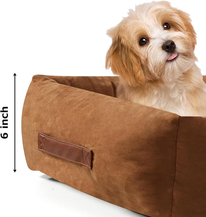 28"x24"x7" Dog Bed Washable, Cat Bed for Small Medium Large Cats Dogs, Cozy Pet Bed with Durable Neck Support Pillow and Cozy Padding(Brown, Large)