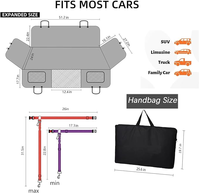 Gerrit Backseat Extender for Dogs Hard Bottom Car Seat Cover for Dogs Pet Cruiser Waterproof & Easy to Clean Dog Car Seat Cover for Back Seat Scratch Resistant for Cars Trucks SUVs