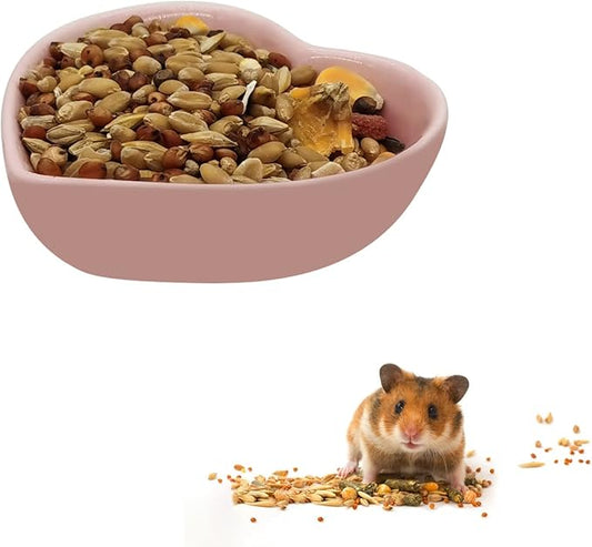 Ceramic Hamster Food Bowl, 1.2oz Durable Heart Hamster Water Dish for Hamsters/Birds/Snakes/Turtle, Easy to Wash and Prevent Tipping (Pink, 1pcs)