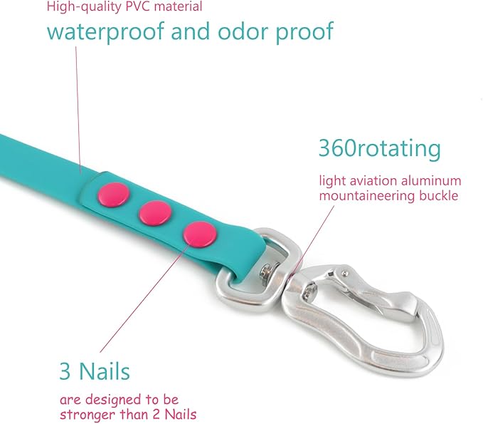 Waterproof Dog Leash Carabiner Leash for Dogs Soft 5ft*15mm*2.0mm Viridian