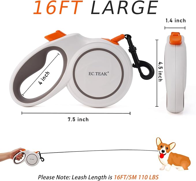 Retractable Dog Leash 26 FT/ 16 FT 110 lbs/ 55 lbs, 16 FT （≤110 lbs）)