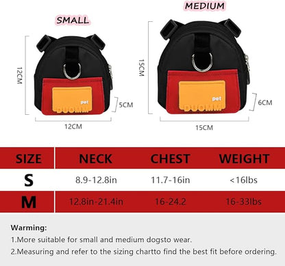 Dog Backpack for Small Dogs to Wear,Cute Pet Puppy Harness Backpacks with Leash Adjustable Dog Self Carrier Bag for Travel Hiking Daily Walking (M, Black)