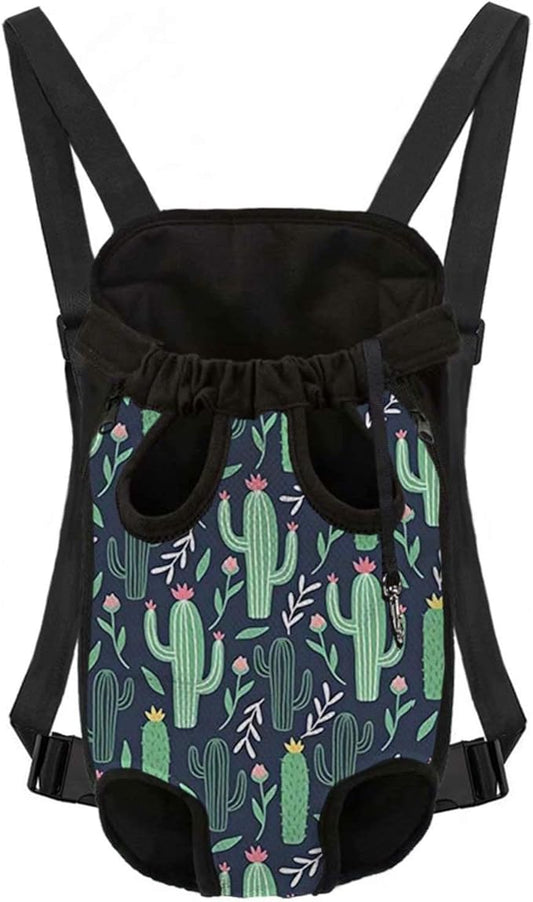 Medium Size Dog Cat Carrier Bag, Backpack Front and Back Facing Pet Pouch for Women Men Chest Holder, Enjoy Trips with Your Pet, Cactus Image Printed,