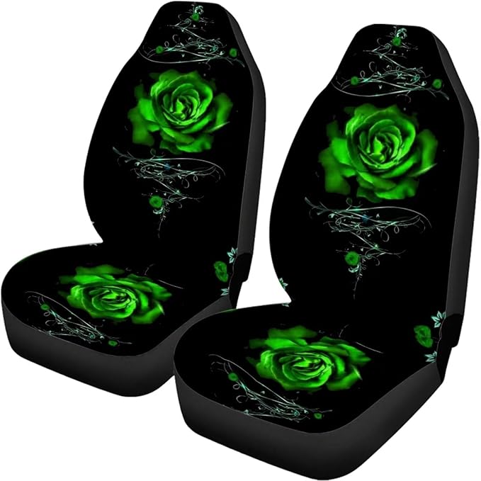 Green Rose Car Seat Cover Set for Women 4pcs Auto