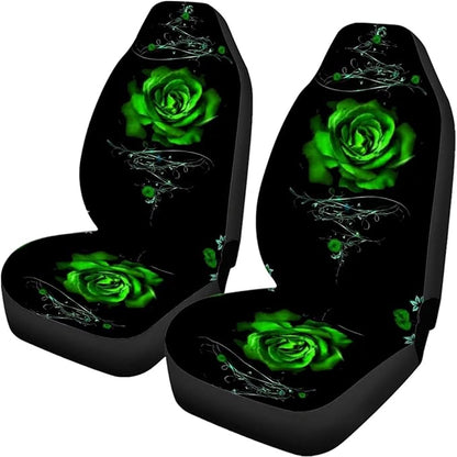 Green Rose Car Seat Cover Set for Women 4pcs Auto