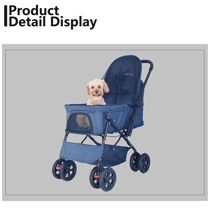 Reversible Handlebar Pet Stroller for Medium Dogs 360 Rotating 2 Security