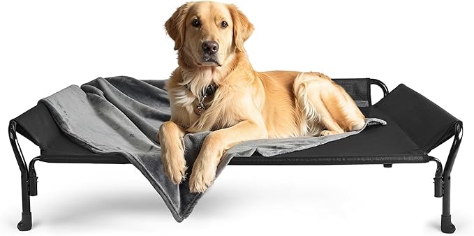 Veehoo Soft Calming Dog Blanket + Raised Dog Bed with Guardrail & Slope Headrest