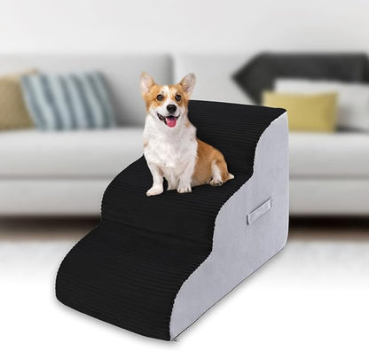High Density Foam Dog Stairs Steps (3-Tiers (Black))