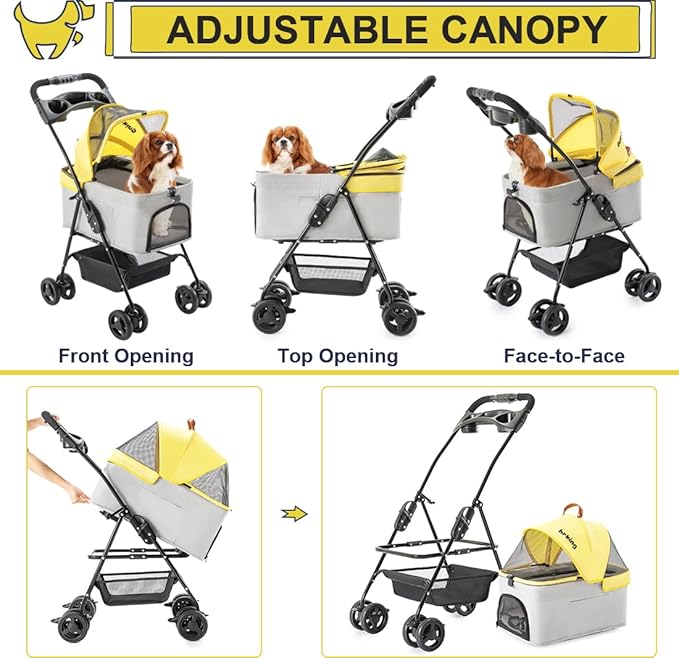 3 in 1 Pet Stroller for Small Dogs and Cats 4 Wheels
