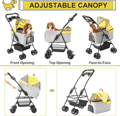 3 in 1 Pet Stroller for Small Dogs and Cats 4 Wheels