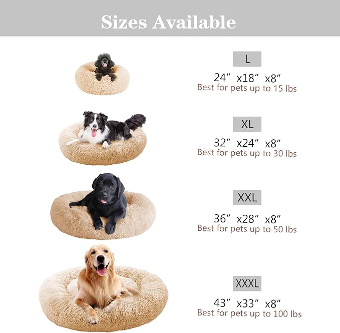 MFOX Calming Dog Bed (L/XL/XXL/XXXL) for Medium and 25/35/55/100lbs