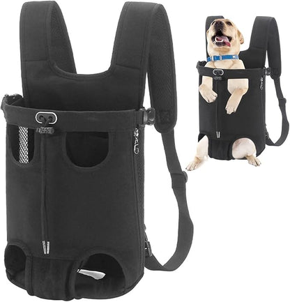 Dog Carrier Backpack, Legs Out Easy-Fit Dog Front Carrier Adjustable Breathable Pet Bag Double Shoulder Backpacks for Travel Hiking Walking Cycling Outdoor Use Black XL