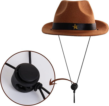 Fumwase Small Dog Cowboy Hat Halloween Costumes for Dogs Cat Pet Cowboy Costume Puppy Hats Dog Costume Dog Cat Costume Accessories for Party Festival and Daily Wearing (Brown Hat + Black)