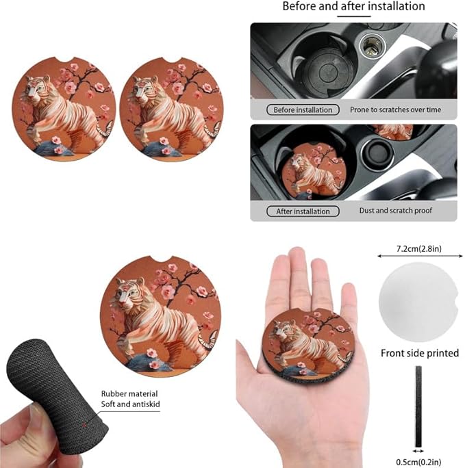 Orange Tiger Paper Sculpture 13 PCS Car Seat Cover Flower Tigers Full Set Front Back Seat Covers Steering Wheel Cover