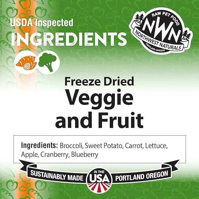 Northwest Naturals Freeze-Dried Veggie & Fruit Functional Topper - for Dogs & Cats - Healthy, Limited Ingredients, Human Grade Pet Food, All Natural - 5 Oz (Packaging May Vary)(Pack of 2)