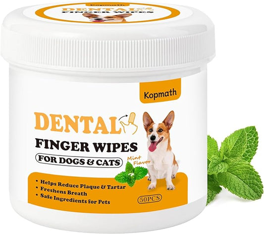 Dog Teeth Cleaning Wipes, Wider Dog Dental Wipes for Teeth, Reduce Plaque & Tartar, Freshen Breath,Safe& Natural Pet Dental Finger Wipes for Dogs Cat, Dog Tooth Wipes Finger,50 Ct, Mint Flavor