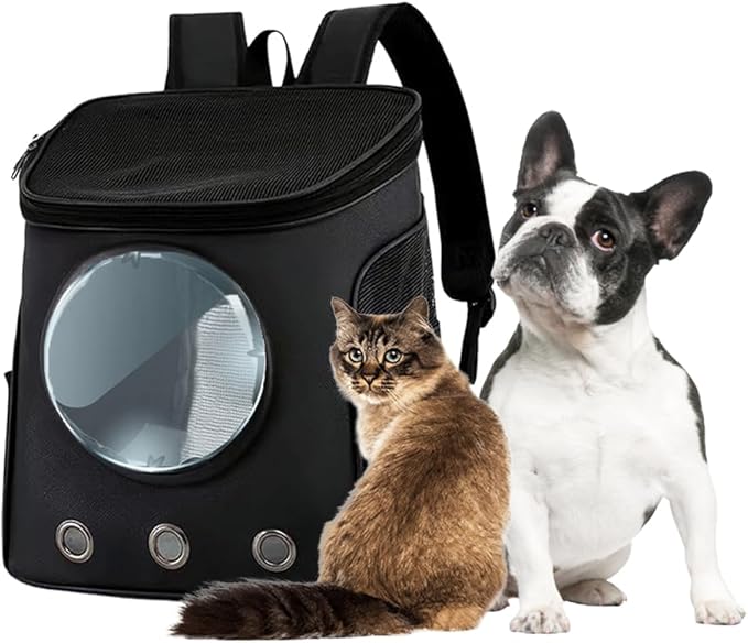 Eco-Friendly PU Leather Cat Travel Bag - Premium Pet Backpack Carrier for Small and Medium Cats and Dogs, Airline Approved Dog Carrier Up to 18 lbs, Cat Backpack Bubble, Pet Travel Bag For Safe Travel