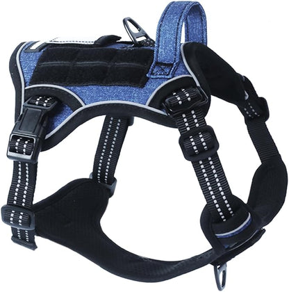 BUMBIN Tactical Dog Harness for Small Dogs No Pull, Famous TIK Tok No Pull Puppy Harness, Fit Smart Reflective Pet Walking Harness for Training, Adjustable Dog Vest Harness with Handle Denim Blue S