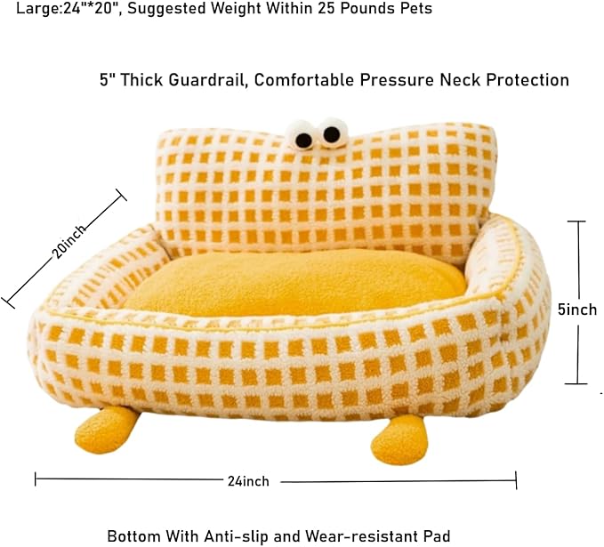 Yellow Big Eyes Pet Cat Dog Bed Warm Comfortable Dog House - Small Ultrasoft Plush Pet Dog Bed- Square Cat Bed Cushion Soft Warm Beds (Large)