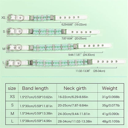 Small Dog Collars for Female Dogs, Pearl Dog Collar Leash Set Cute Pu Leather Cat Necklace with Crystal Rhinestone Diamond for Puppy XS Small Medium Dogs Wedding & Birthday Party White L