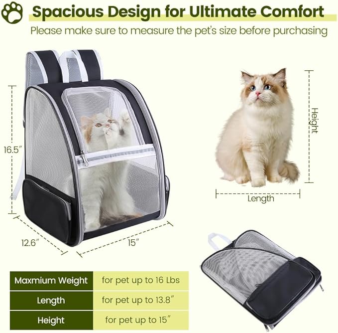 Inspack Cat Carrier, Dog Cat Backpack Carrier for Small Dog Cat, Traveler Bubble Backpack Dog Cat Bag, Breathable Cat Travel Bag Carrier, Foldable Wide View Pet Carriers Backpacks for Hiking, Outdoor