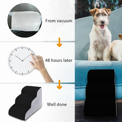 High Density Foam Dog Stairs Steps (3-Tiers (Black))