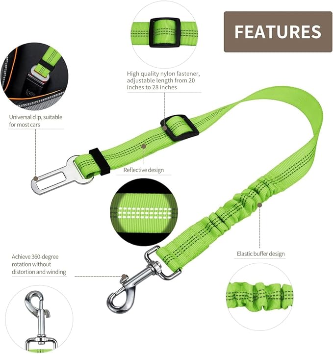 Adjustable Dog Seat Belts Nylon Pet Seat Belts with Durable Reflective Elastic Elastic Buffer Dog Car 27 7in