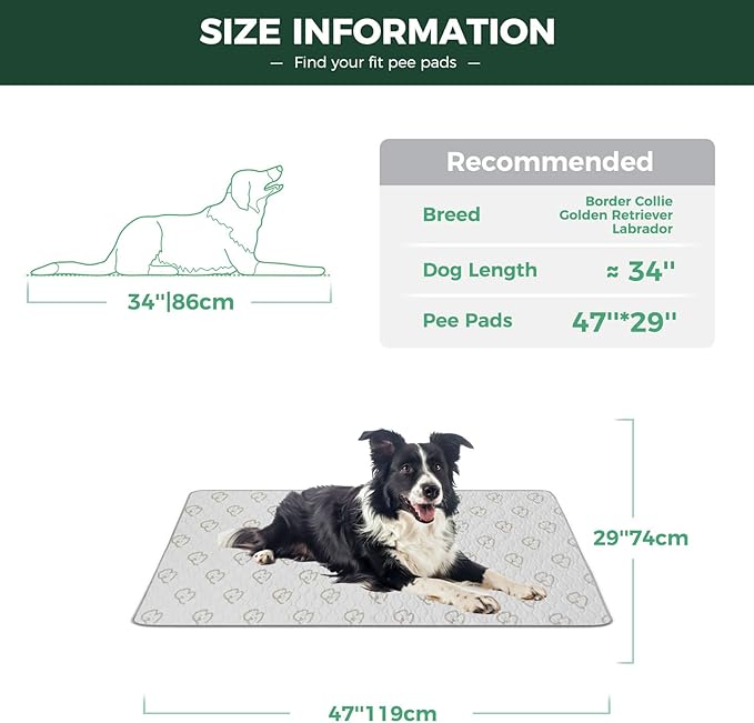 FXW Washable Pee Pads for Dogs 47" x 29", Specifically 48inch Cages,