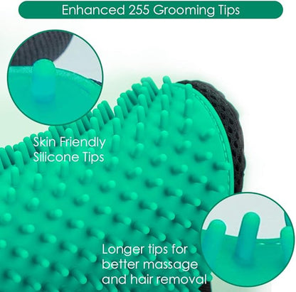 DELOMO Pet Hair Remover Gloves, 255 Tips, Deshedding Glove for Dog and Cat, Gentle De-Shedding Glove Brush, Green, 2 Count