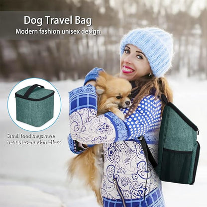 BAGLHER丨Dog Travel Bag, Airline Approved Pet Supplies Backpack, Dog Travel Backpack Accessories Set with 2 Silicone Collapsible Bowls and 2 Food Baskets. Green