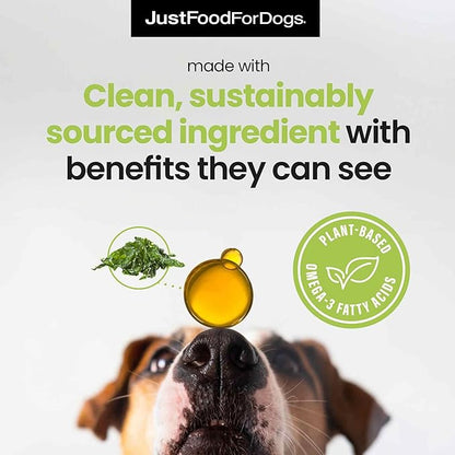 JustFoodForDogs Omega Plus Oil Omega-3 Supplement for Dogs, Skin & Coat Support, Joint Health, EPA & DHA from Algae Oil, Sustainable & Eco-Friendly - 8 oz