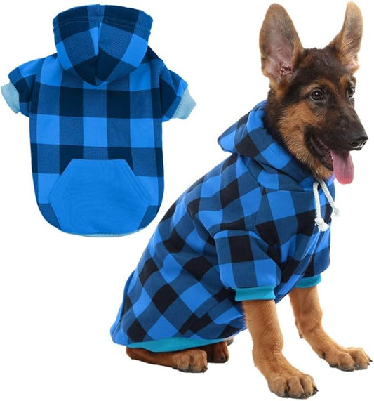 KOOLTAIL Plaid Dog Hoodie Pet Clothes Sweater with Hat and Pocket for Small Medium Large Size Dogs