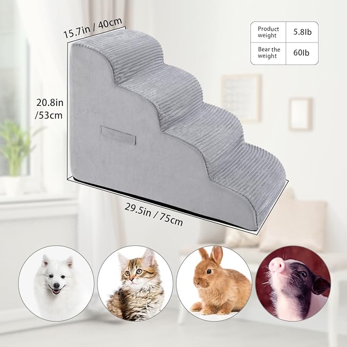 High Density Foam Dog Stairs Steps 20.8’’ Non-Slip 4-Tiers (Grey)