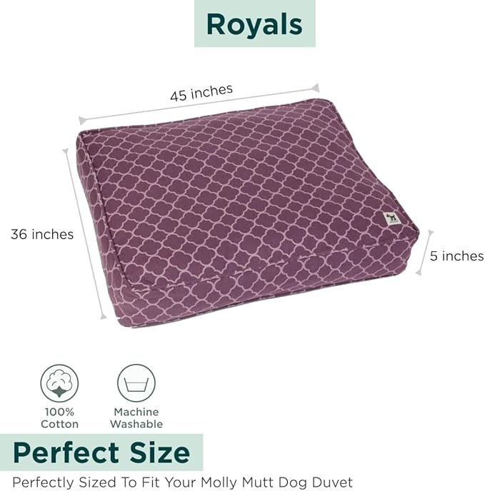 Molly Mutt Huge Dog Bed Cover -Royals 36”X 45”X 5’’ - 100% Cotton