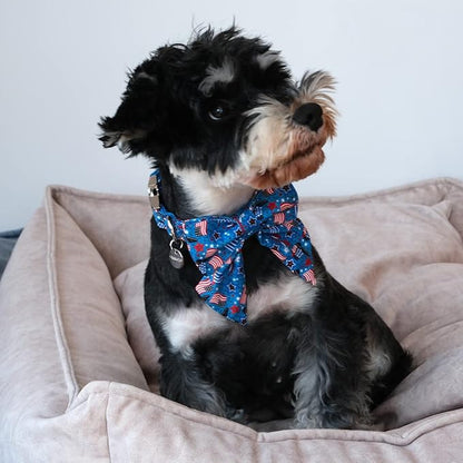 Patriotic Dog Collar with Bow Tie 4th of 8-12in