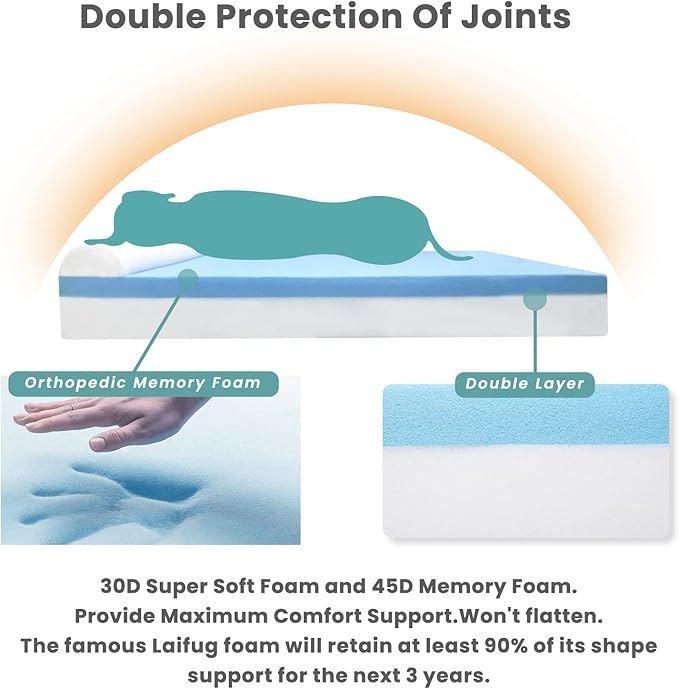 Laifug Orthopedic Memory Foam Dog Bed with Pillow and Durable Water Proof Liner & Removable Washable Cover & Smart Design Medium (34"x22"x7")