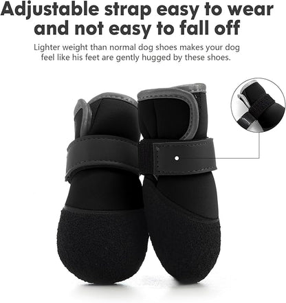 Dog Shoes, Outdoor Dog Boots Non-Slip Waterproof Dog Booties for Medium to Large Dogs 4Pcs for Winter Snowy Day, Summer Hot Pavement with Rugged Sole Black