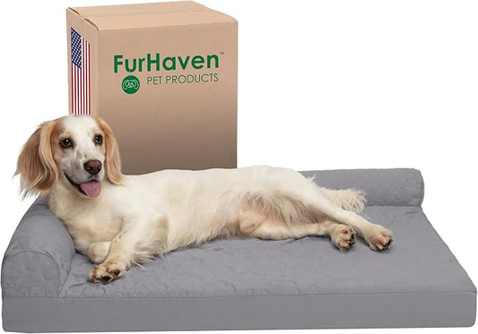 Furhaven Memory Foam Dog Bed for Large/Medium Dogs w/ Removable Bolsters & Washable Cover 55 lbs