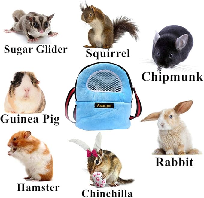 Hamster Carrier Bag, Upgraded Small Animal Bonding Soft Hedgehog Pouch Portable Outgoing Travel Bag with Adjustable Strap and Breathable Mesh for Squirrel Mice Sugar Glider Etc (Blue, L)