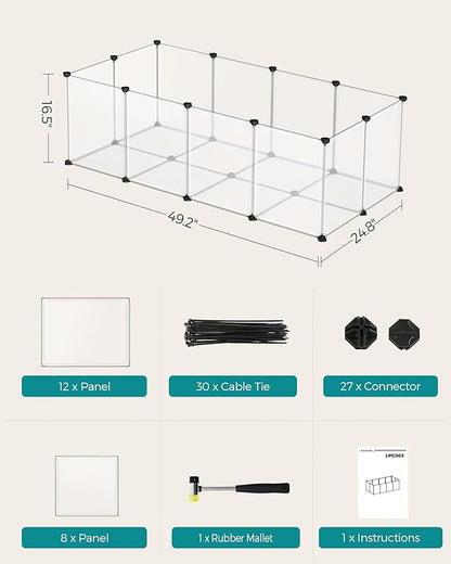 SONGMICS 20 Panels Pet Playpen with Floor, Small Animal Playpen, Pet Fence Indoor, DIY Plastic Enclosure for Guinea Pigs, Bunny, Hamsters, Hedgehogs, 49.2 x 24.8 x 16.5 Inches, White ULPC001W01