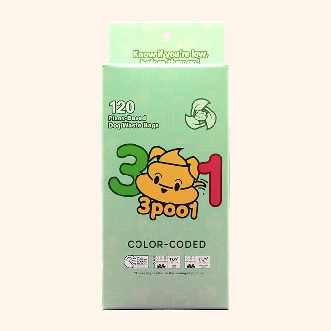 Color-Coded Dog Poop Bags 120 bags (8 rolls)