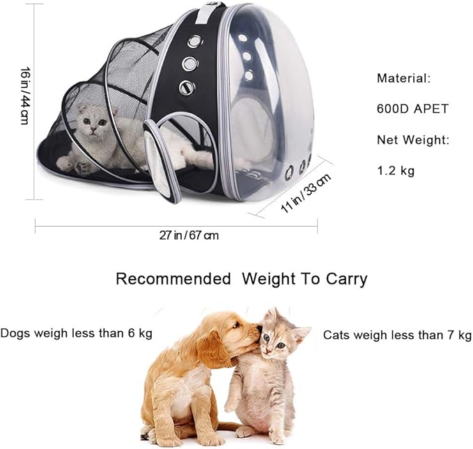 Bubble Backpack Carrier Airline-Approved Expanded Pet Backpack Carrier for Cats and Puppies