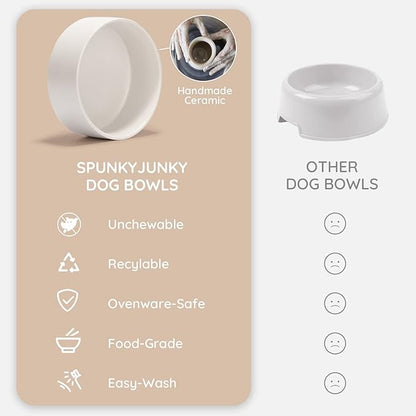 SPUNKYJUNKY Ceramic Dog and Cat Bowl with Wood Stand Non-Slip Matte Glaze Weighted Food Water Set for Cat Medium Dog 28.7 OZ