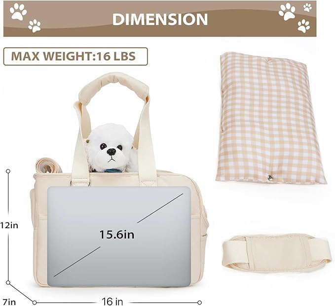 Dog Carriers for Small Dogs, Puppy Dog Purse for Small Dogs with Multiple Pockets, Hard Mat, Pet Carrier Tote Bag for Medium Cats, Puppy Max 15 lbs, Beige