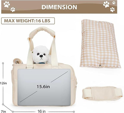 Dog Carriers for Small Dogs, Puppy Dog Purse for Small Dogs with Multiple Pockets, Hard Mat, Pet Carrier Tote Bag for Medium Cats, Puppy Max 15 lbs, Beige