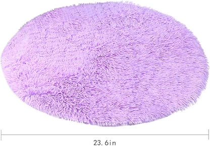 24 Inch Plush Dog Bed Mat Warm Fluffy Round Puppy Crate Pad with Anti-Slip Waterproof Bottom Soft Comfy Pet Kennel Mat for Small and Medium Dogs Sleeping(Purple)